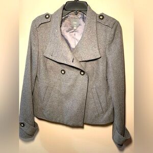 GAP Gray Pea Coat with Double-Breasted Style and Wide Lapel Collar Wool Blend
